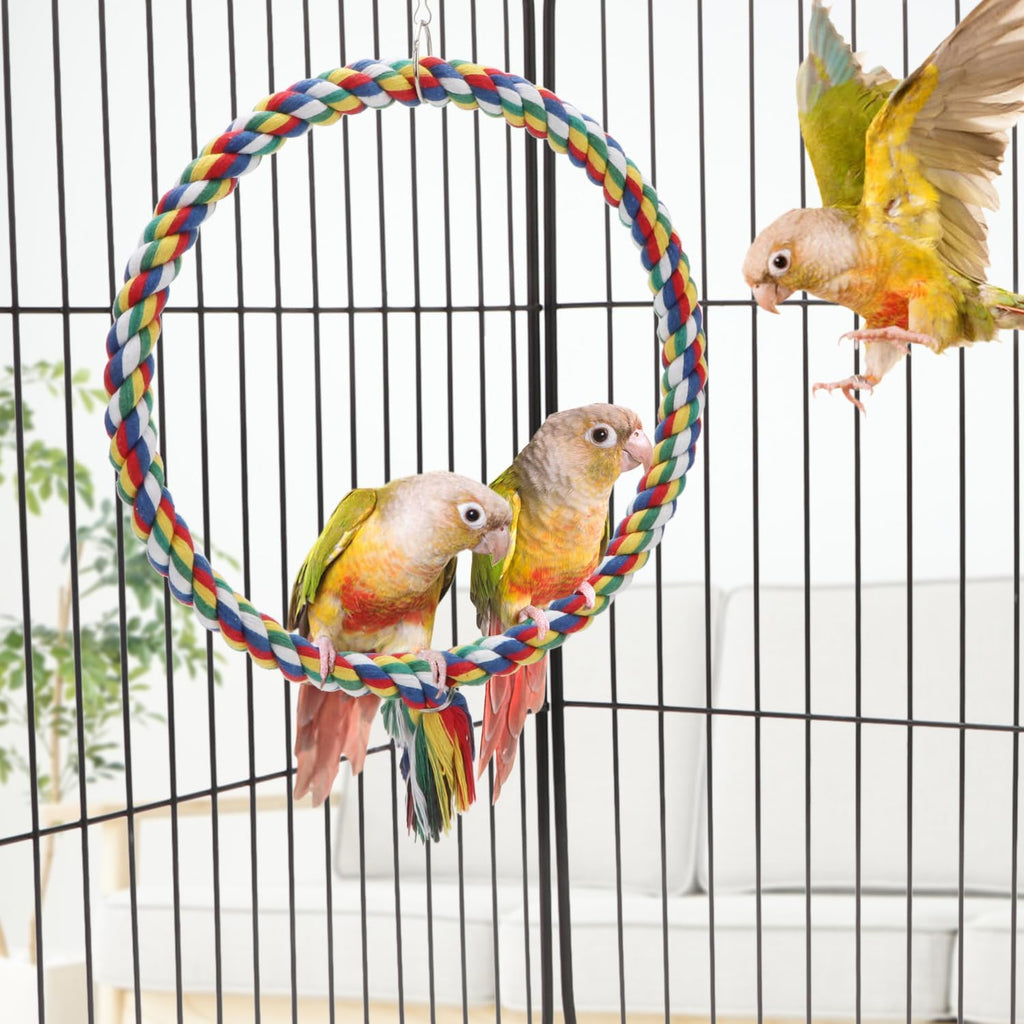 Bird Swing Colorful Rope Perch Climbing Toy for Parrots (M 10.4inch) | Soft cotton rope, colorful, supports balance