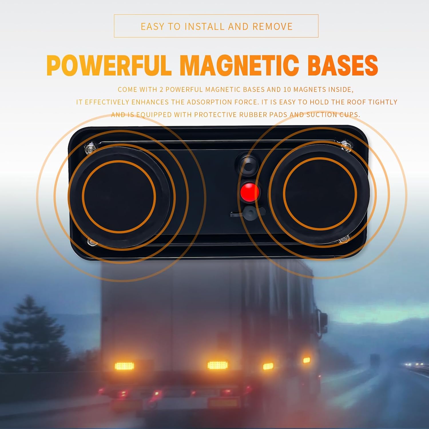 Amber/White Magnetic Flashing Strobe Light/w Controller, Battery Operated Rechargeable LED Safety Beacon Lights