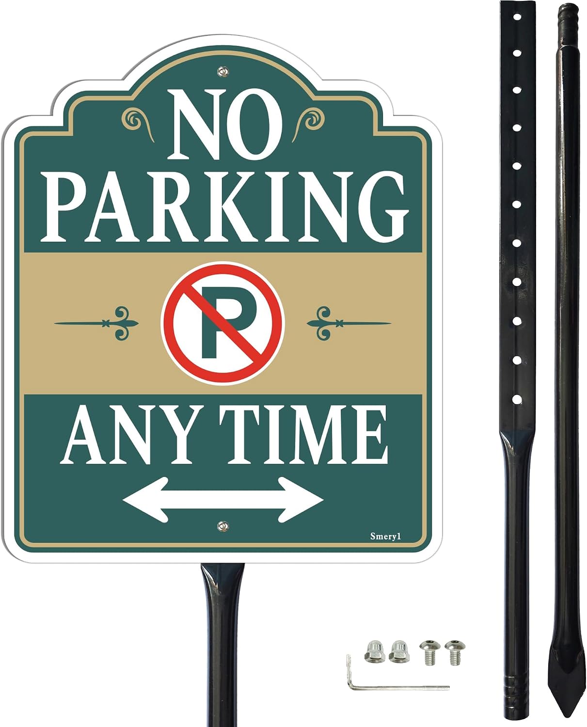 No Parking Any Time Sign with 34.6" Stake for Yard | 12" x 10" No Parking Signs With Stand, Rust-Free Aluminum