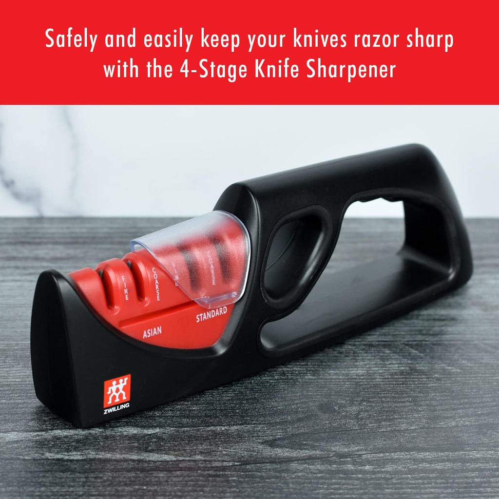 4-Stage Pull Through Knife Sharpener | Manual Kitchen Sharpener with Coarse and Fine Ceramic Rods, Non-Slip Ergonomic