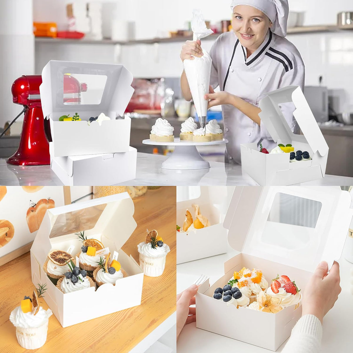 14 PCS White Paper Cupcake Boxes with 4 Cavity Cookie Gift Boxes with Clear Window 4 Treat Holder Cupcake Containers