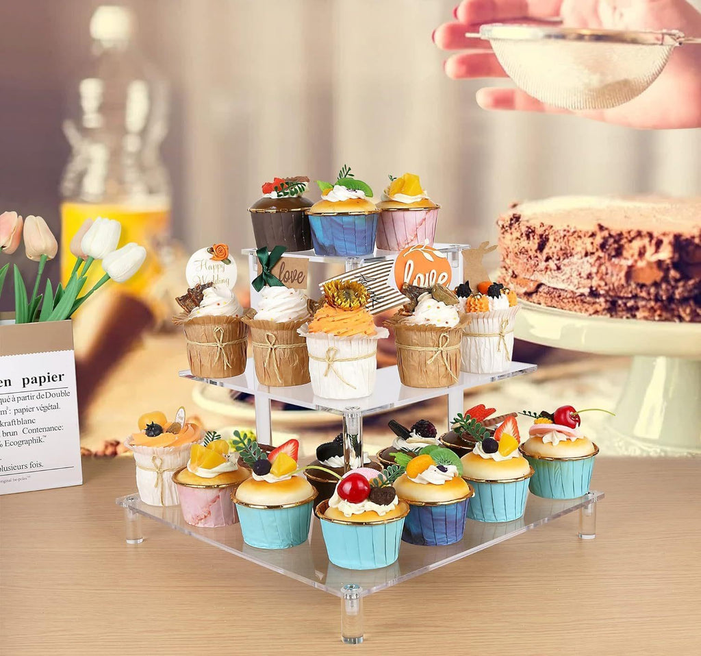 3 Tier Acrylic Display Riser, Display Stand for Amiibo Funko POP Figures, Corner Shelf for Living Room, Bathroom, Home