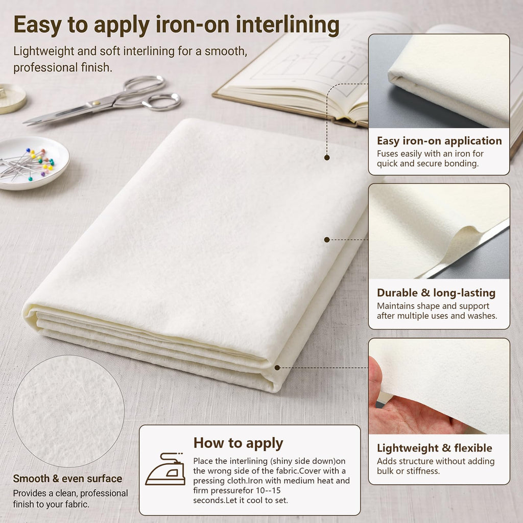 2 Pcs 30" x 1 Yard Light Fusible Interfacing for Sewing Beige