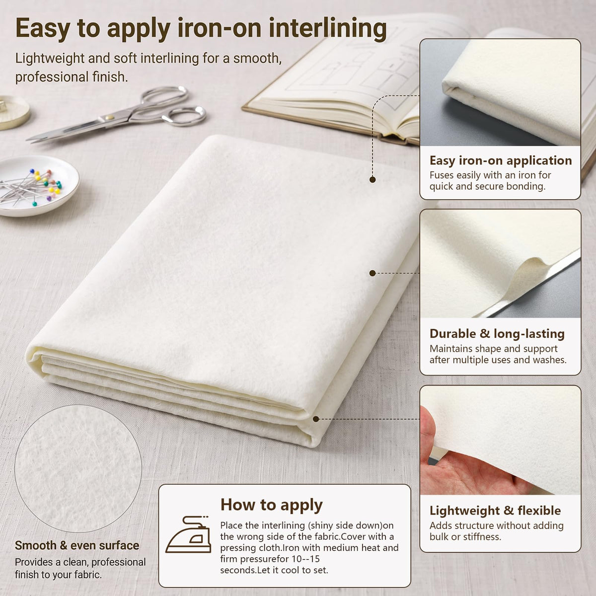 2 Pcs 30" x 1 Yard Light Fusible Interfacing for Sewing Beige