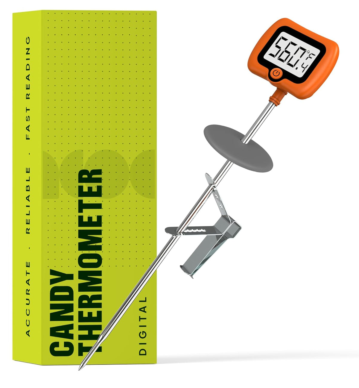 Digital Candy Thermometer with Pot Clip, 10" Long Stainless Steel Probe, Instant Read Kitchen Thermometer for