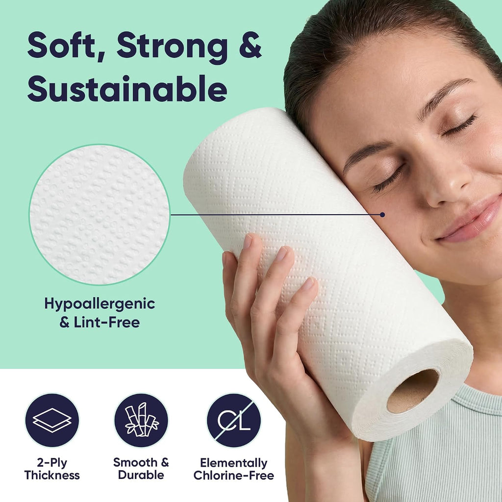 Bamboo Paper Towels 12pk - 1800 Sheets Bleached Paper Towel Rolls Ultra Absorbent & Durable Eco-Friendly Paper Towels