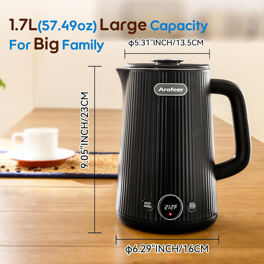 Electric Kettle Temperature Control, 1.7L Stainless Steel Electric Tea Kettle with LED Display, 5 Presets, 4-Hour
