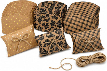 Pillow Gift Boxes with Jute, Plaid, 3.5x4.75 Inch, 36pc