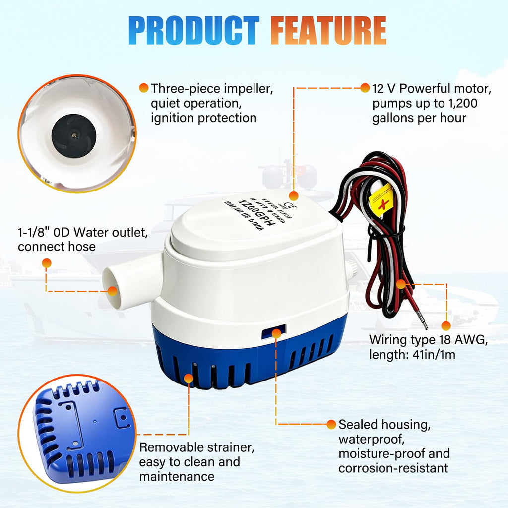 1200GPH Automatic Boat Bilge Pumping Kit 12V