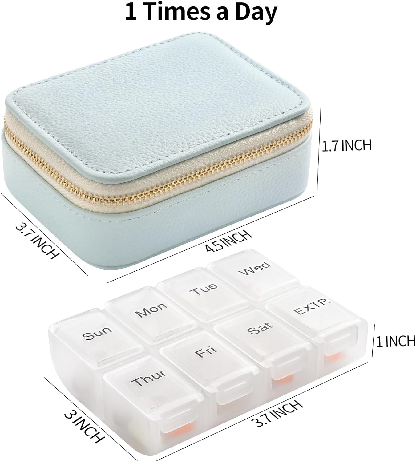 Genuine Leather Travel Pill Organizer Box Case 1 Times a Day for Purse for Women, Cute Medicine Pill Holder