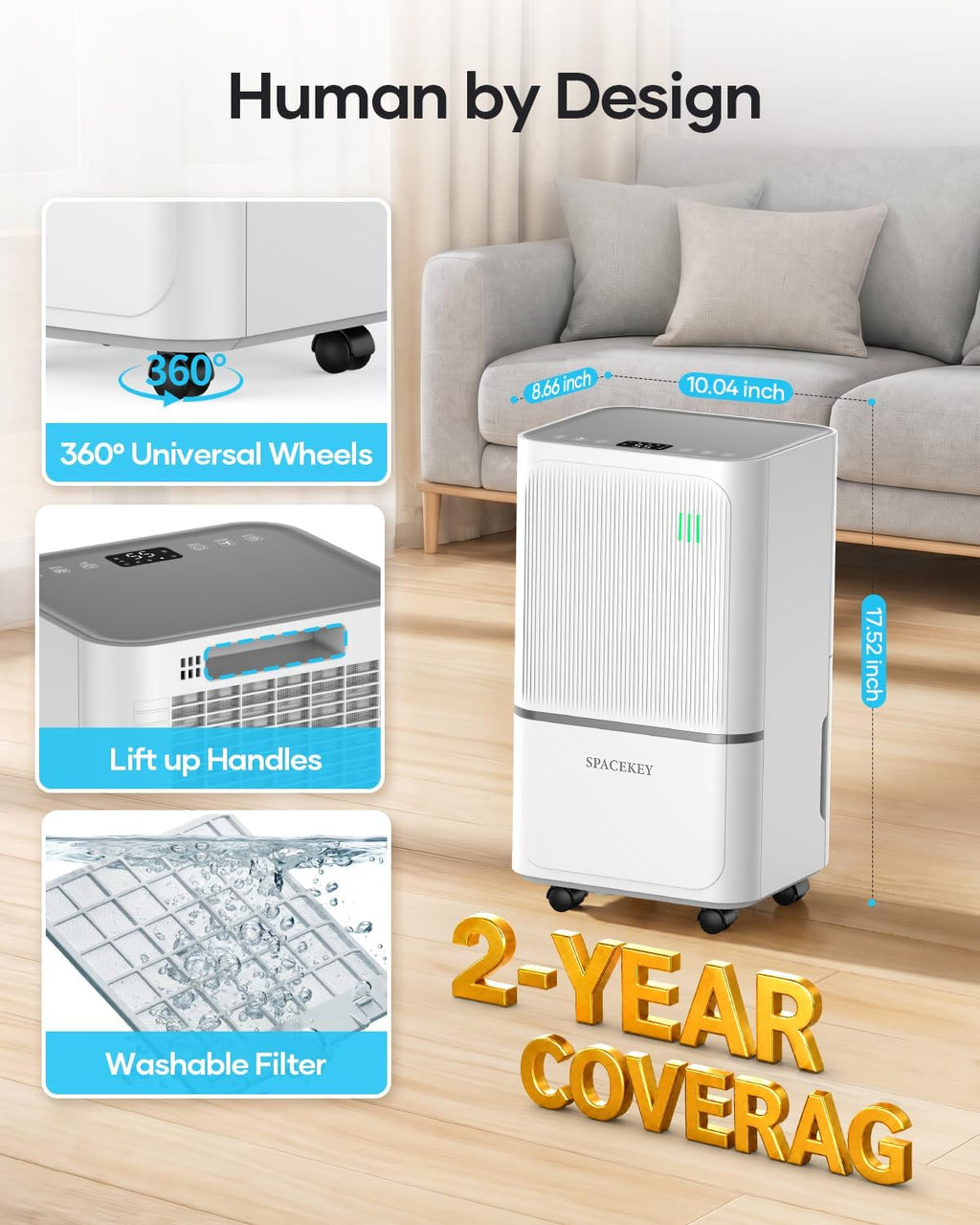 34 Pints Dehumidifier for Basement with Drain Hose Up to 2500 Sq.Ft, Compressor Dehumidifiers for Home, Bedroom