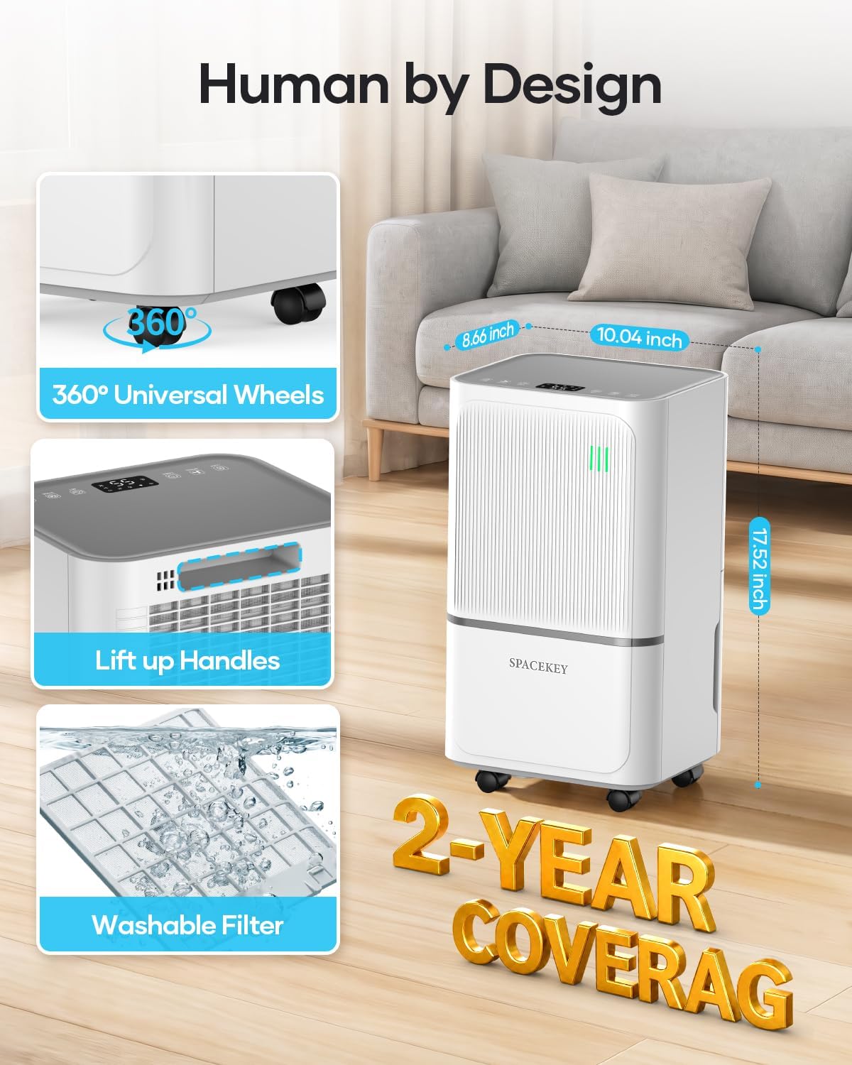 34 Pints Dehumidifier for Basement with Drain Hose Up to 2500 Sq.Ft, Compressor Dehumidifiers for Home, Bedroom