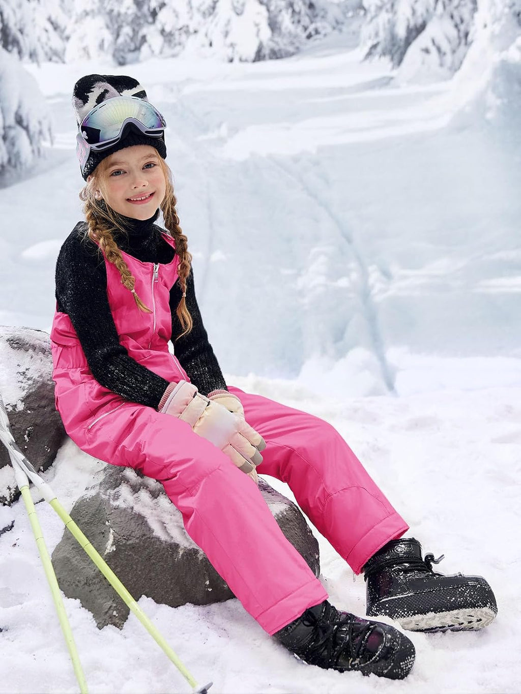 Kids Snow Bibs Waterproof Insulated Ski Pants Overalls Snowsuit | Easy on/off,Snow pants,Snowboard Overalls,,Girls