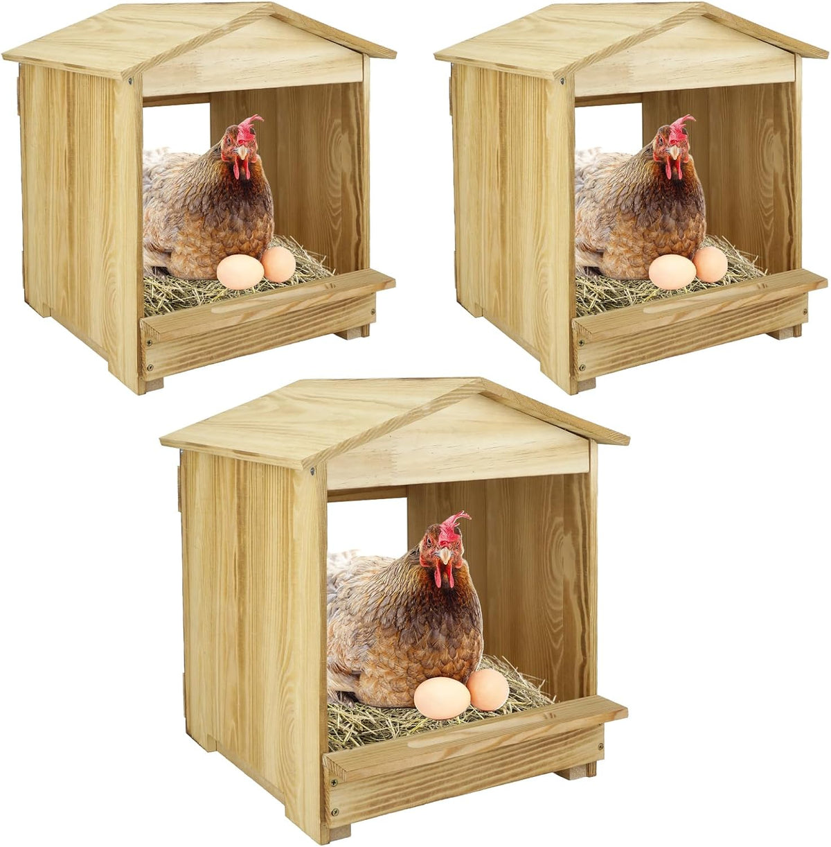 Chicken Nesting Box 3 Compartments - Wall Mount Wooden Egg Laying Nest Box for Chicken Coop, Easy to Assemble &