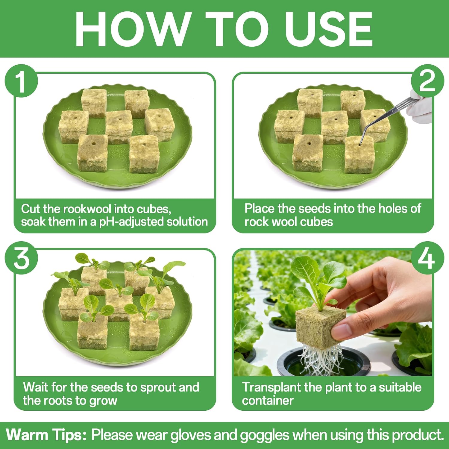 1" Rockwool Cubes, 2Sheets of 100 Rock Wool Seed Starter Plugs | Ideal for Hydroponic Seed Germination & Cuttings