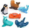 6-Pcs Ocean Animal Bath Toys for Toddlers 6M+, No Hole Mold Free Bathtub Toys, Whale Shark Dolphin Penguin Sea Animal