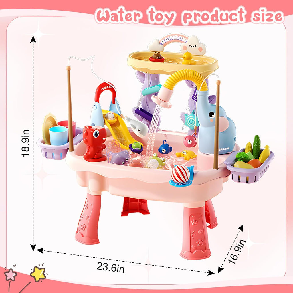 2027 Upgraded Toddler Sand Water Table Toy with Electric Water Pump, Kids Sand Water with Faucet/Play Food