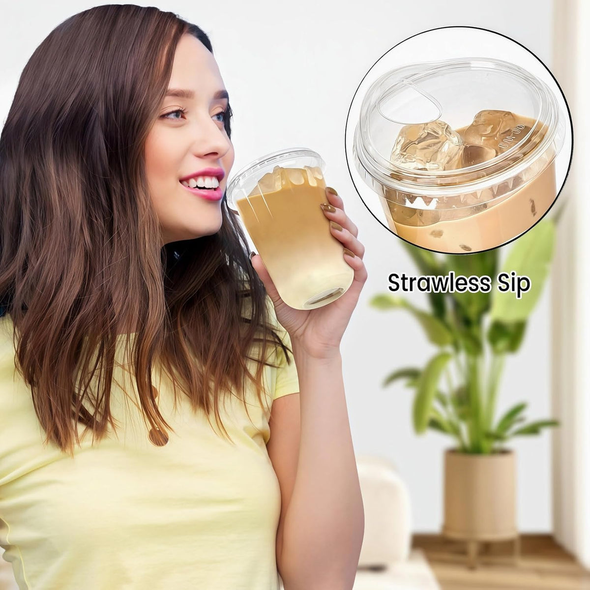 16 oz Clear Plastic Coffee Cups with Sip Lids, 50 Sets