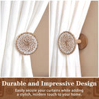 2 Pack Boho Curtain Holdbacks Rattan Tiebacks, Round White