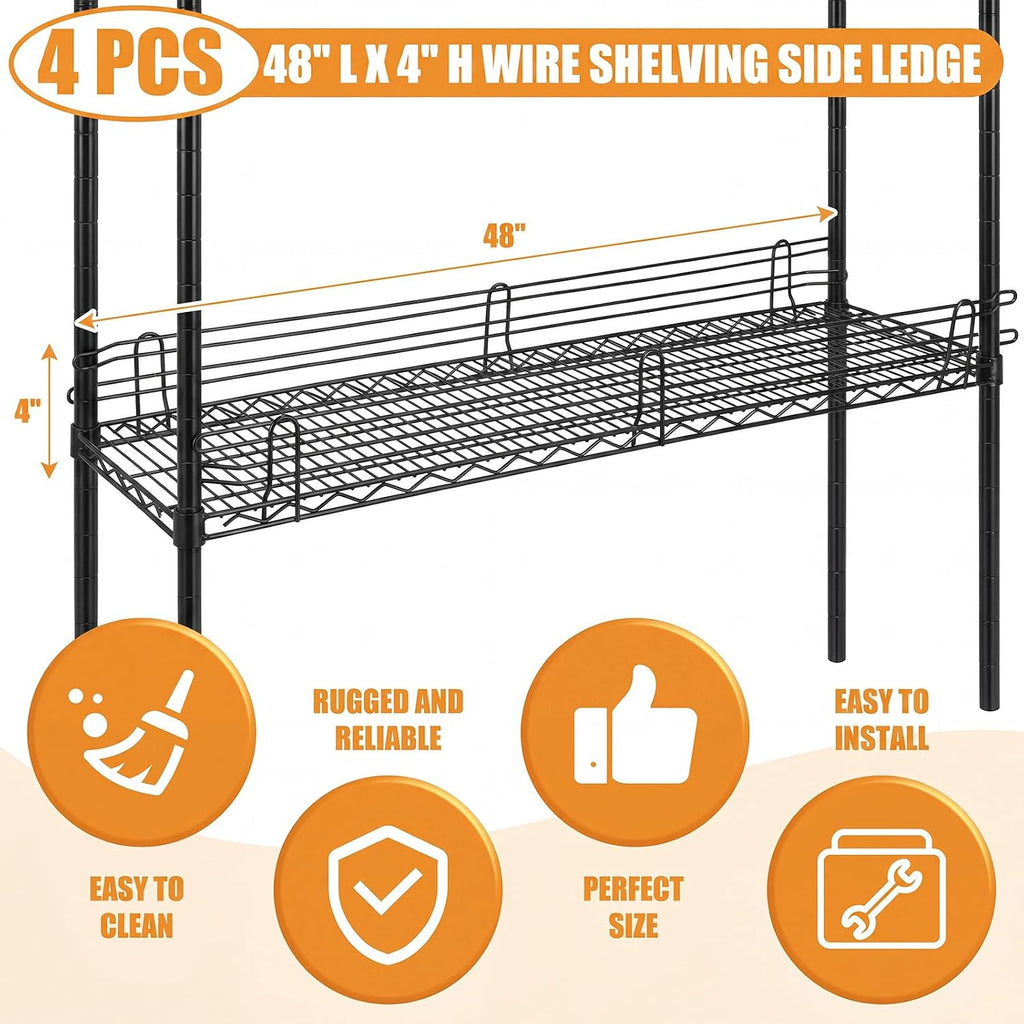 4 Pcs Black Chrome Wire Shelf Ledge, 48" L x 4" H