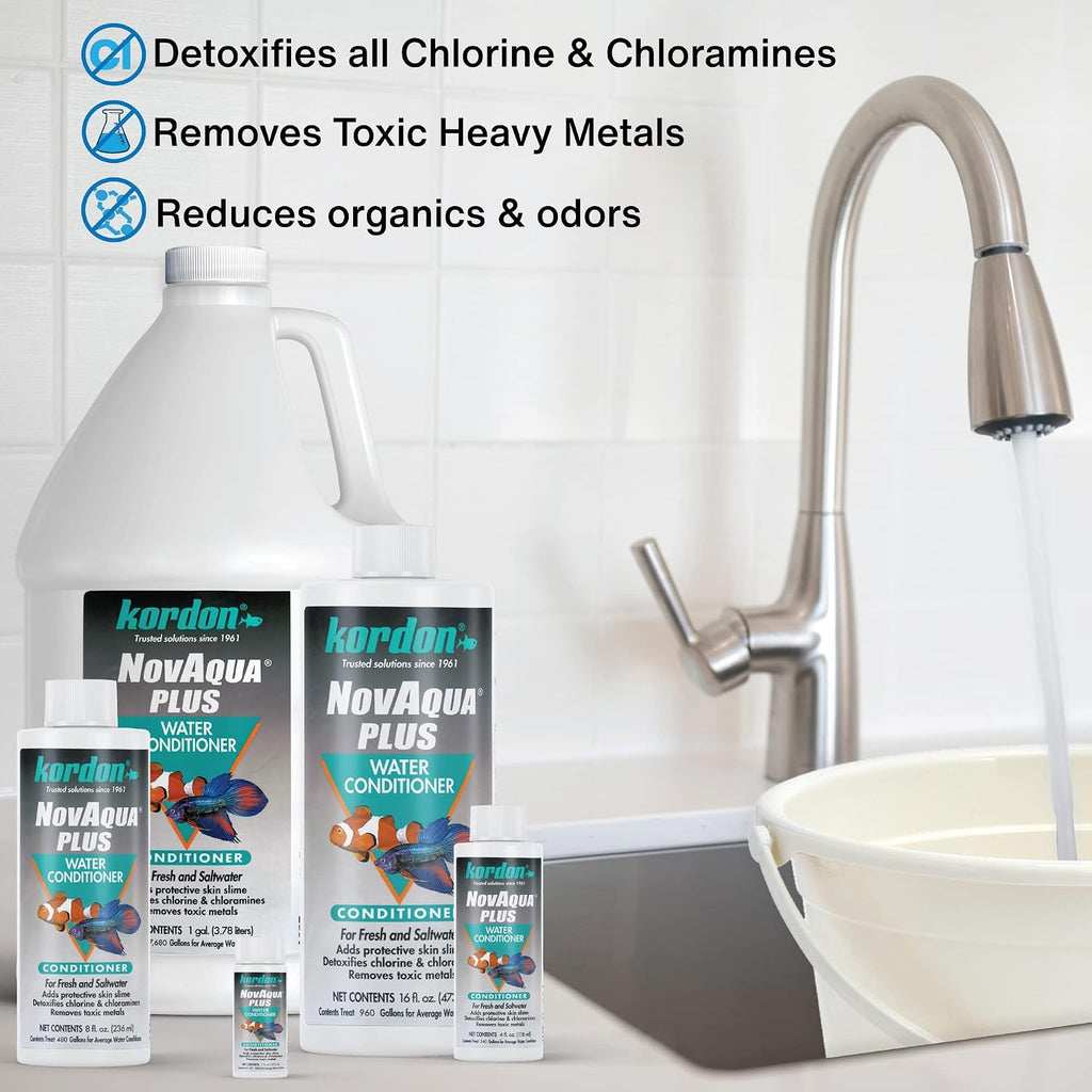 NOVAQUA Plus - Freshwater & Saltwater Aquarium Water Conditioner – Instantly Detoxifies Chlorine, Chloramines, &