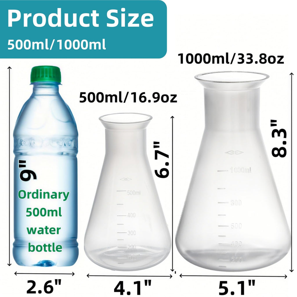 10 Pack Plastic Erlenmeyer Flask, Semi-Transparent