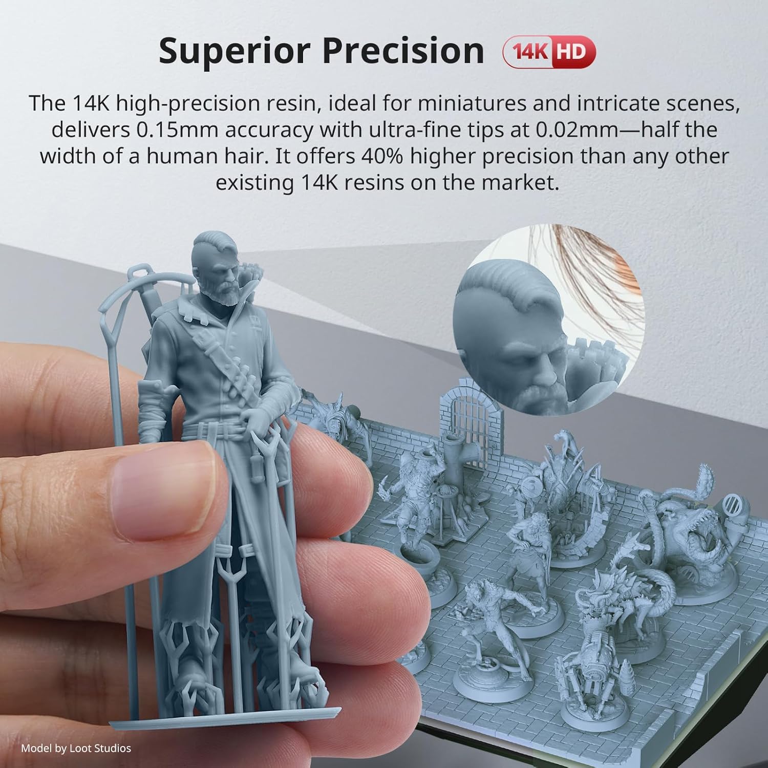 14K 3D Printer Resin, Superior Precision Texture Resin, Model Matte Finish, Lower-Odor, Upgraded Toughness 3D