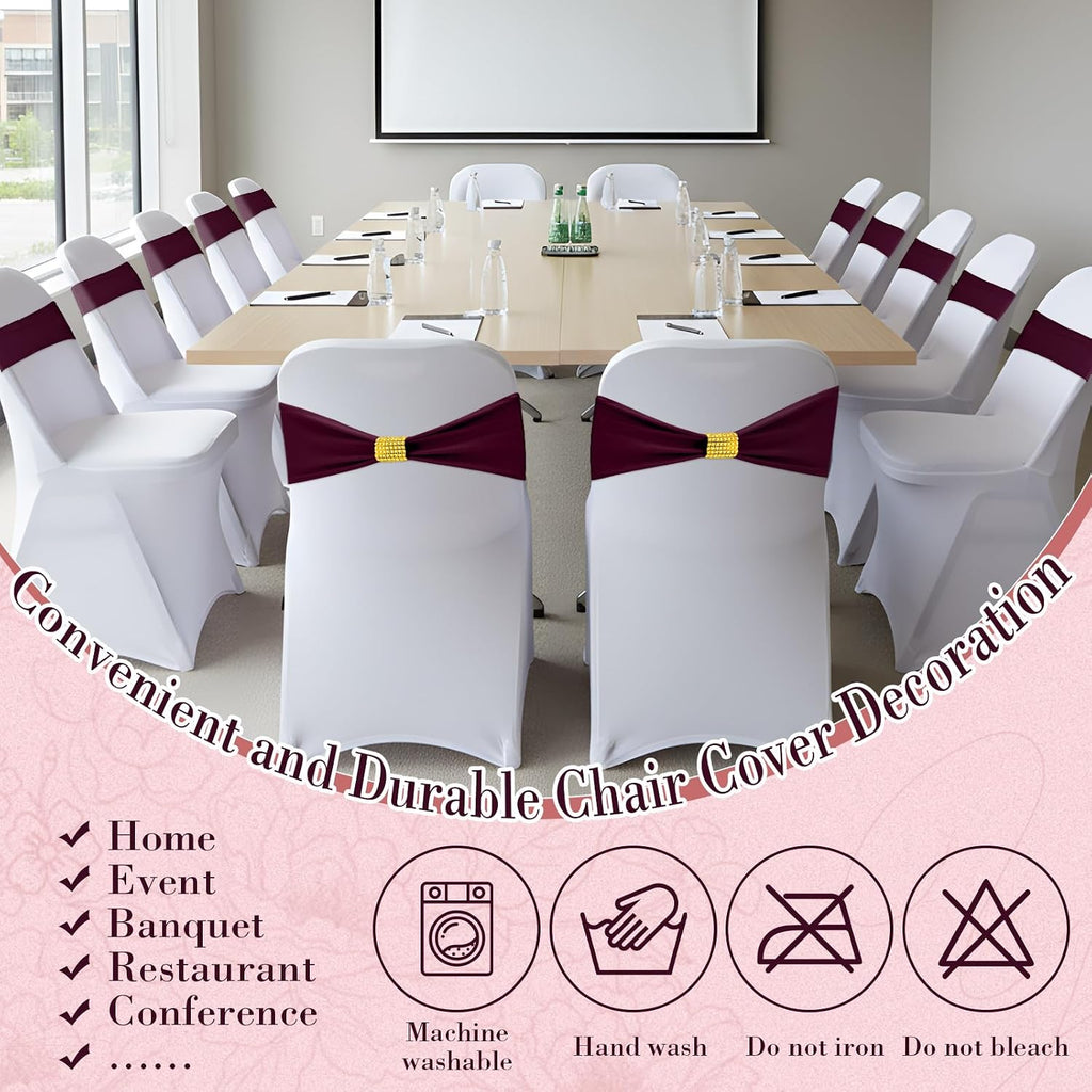 24 Pack Chair Covers with Sashes Spandex Stretch, Wine Red