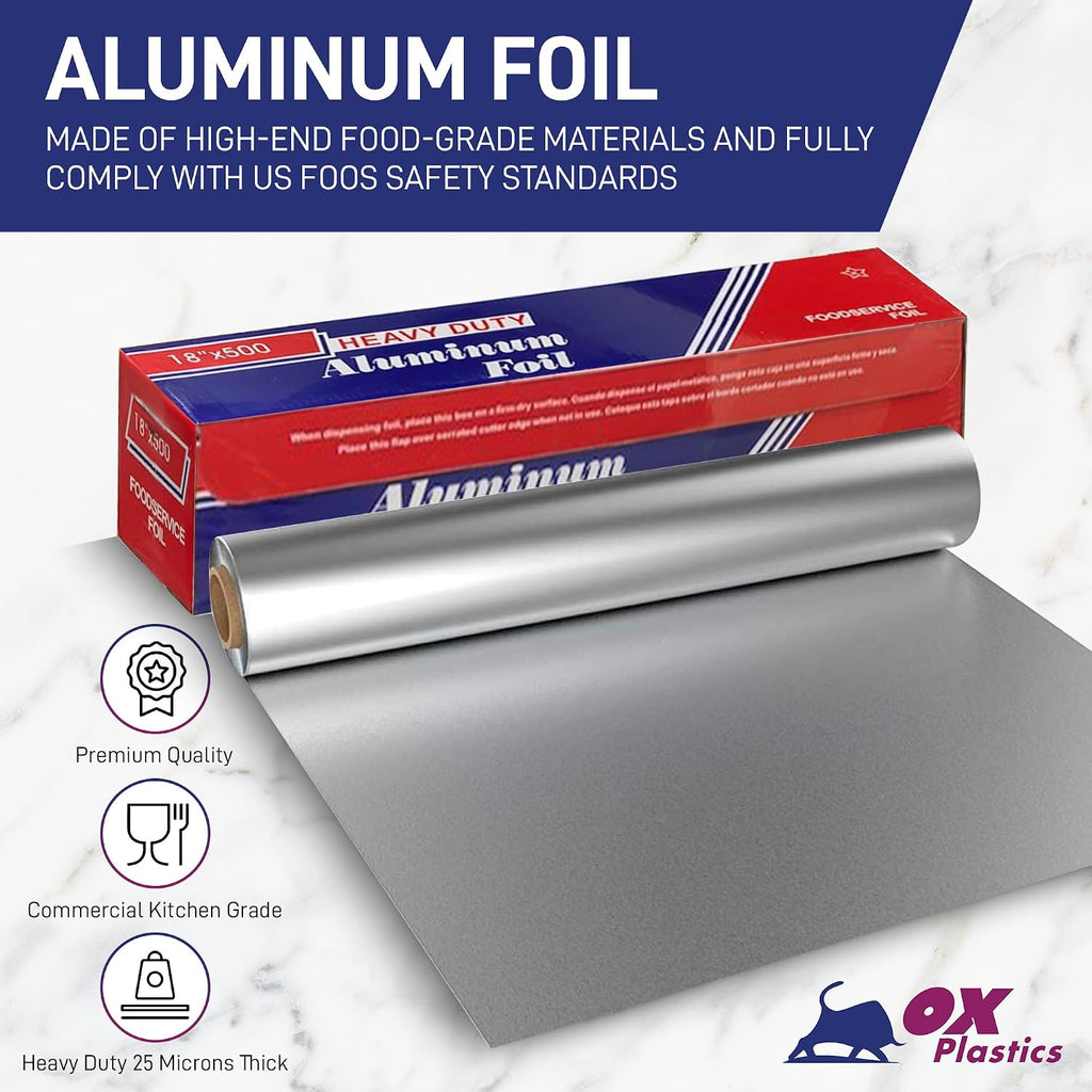 Aluminum Foil Roll, 18" x 500 Ft, Heavy-Duty Commercial Grade