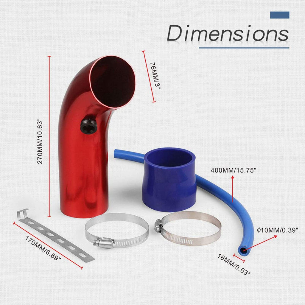 76mm 3" Cold Air Intake Pipe Kit Red