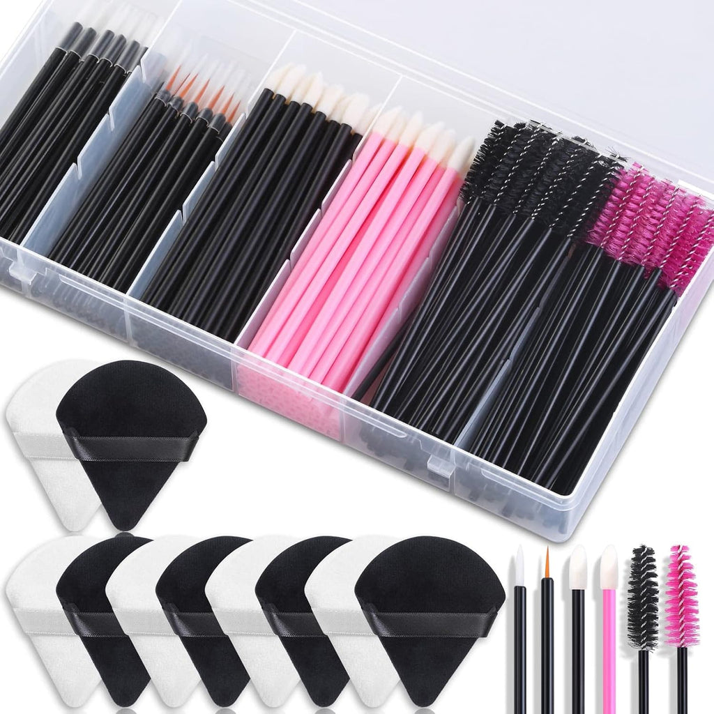 Disposable Makeup Accessories with Makeup Applicators Triangle Makeup Puffs, Mascara wands, Disposable Lip