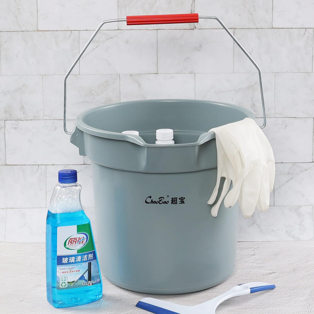 6-Pack 14 Quart Plastic Cleaning Round Bucket with Handle, Gray