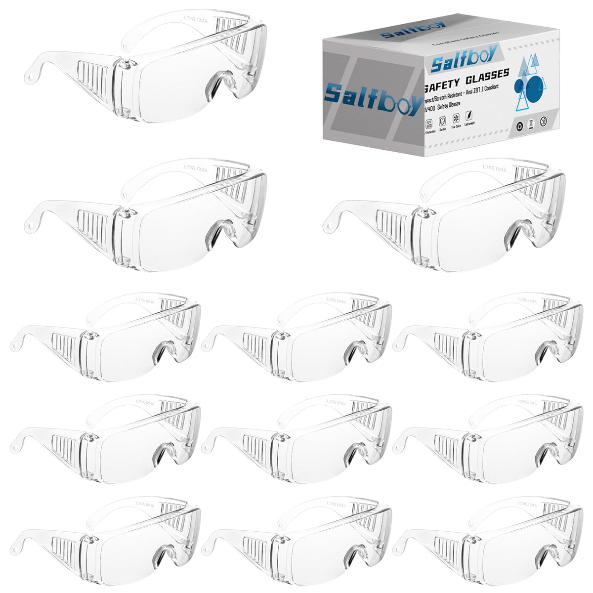 12 Pack Safety Glasses Over Eyeglasses, Anti-Fog Protective Goggles