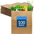 Kraft Paper Bags w/Handles (100 Pcs, Bulk) (Large 10"x6.75"x12")