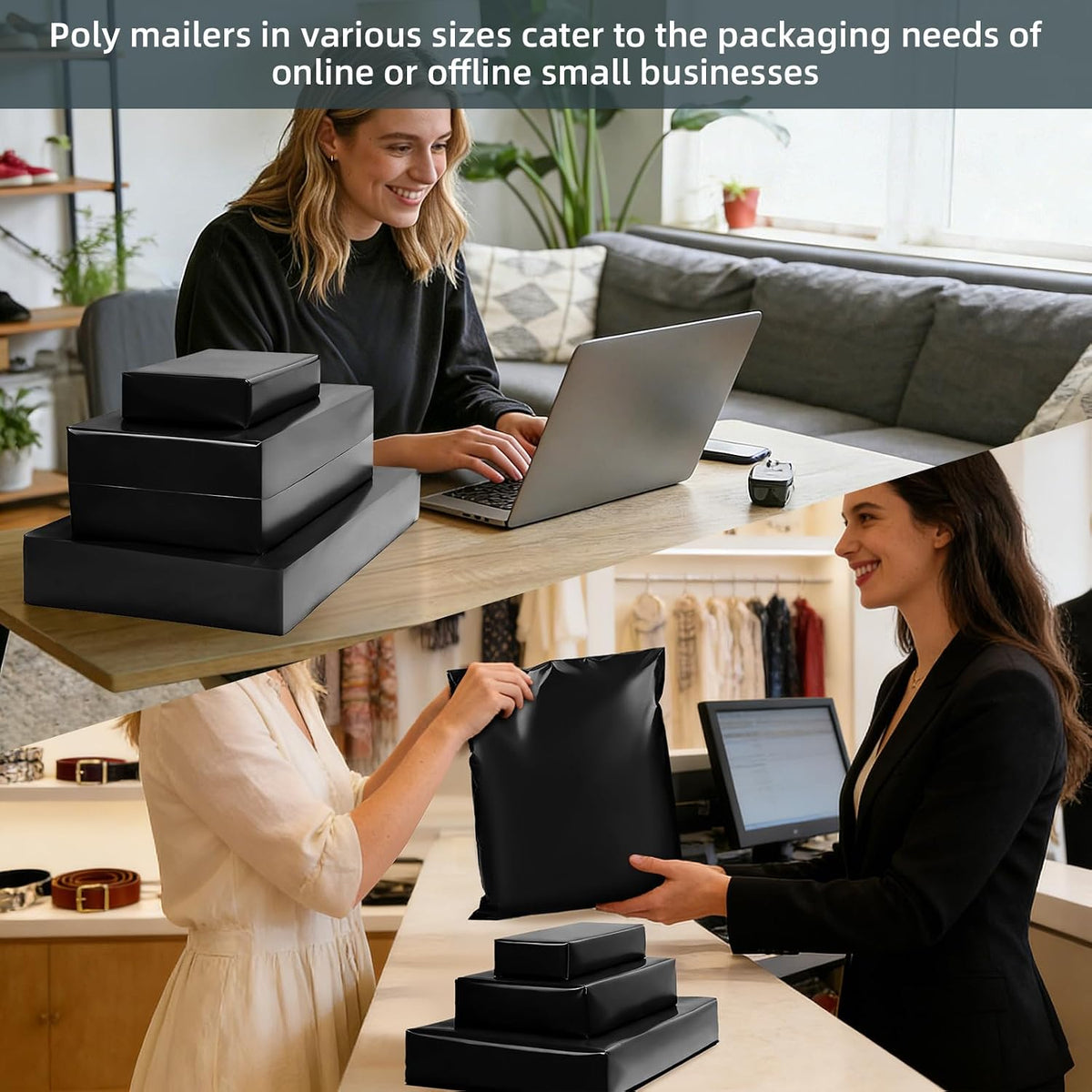60 Pack Black Poly Mailers Variety Pack, 10x13&12x15.5&14.5x19