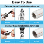 3PCS Integrated PVC Pipe Threader Tool - 1/2" & 3/4" & 1" Dual-Function Internal External Pipe Threading Tool for Water Pipe, Electric Drill Compatible Heavy-Duty Pipe Thread Cutting Tool Set (3 Size)