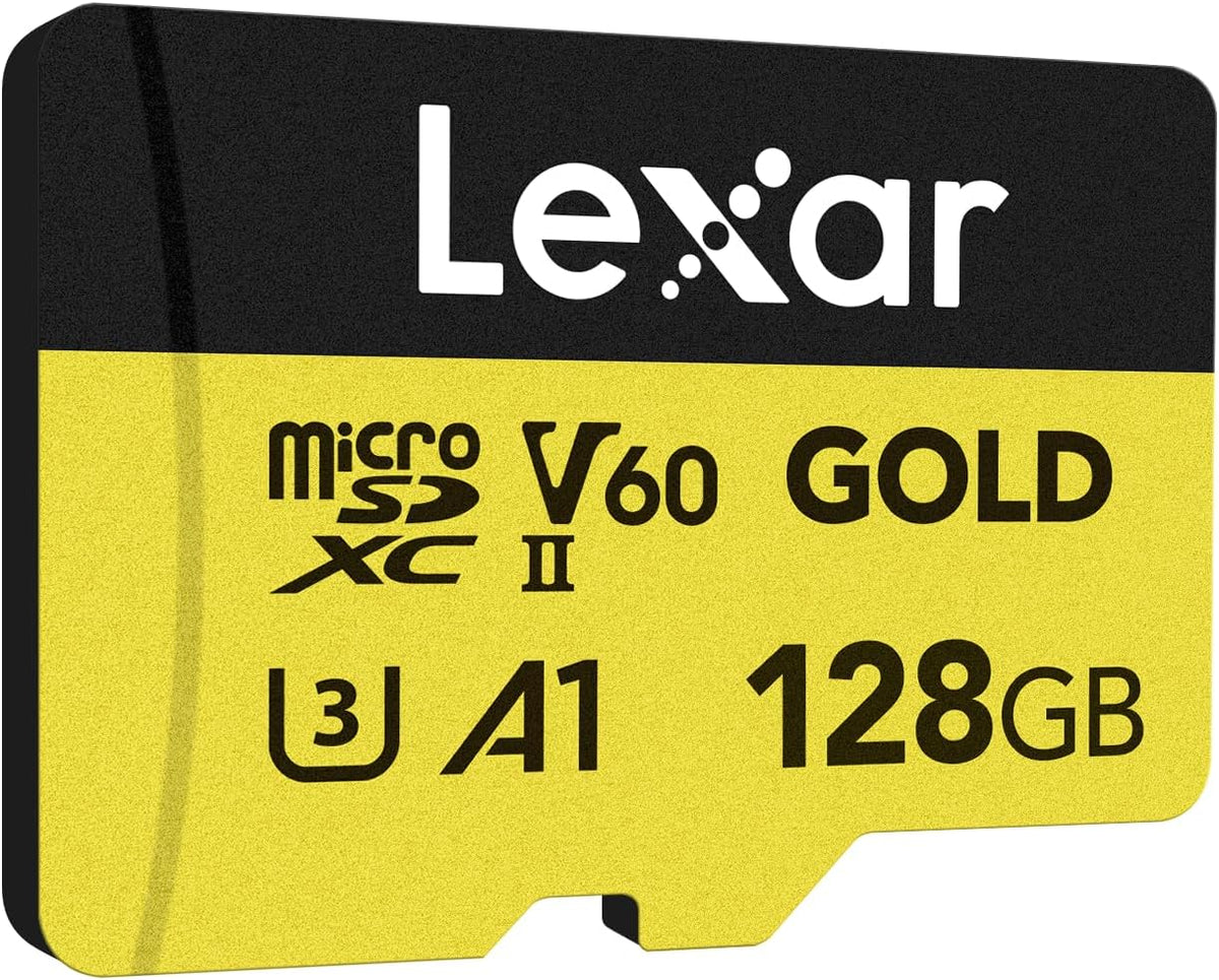 128GB Gold Micro SD Card, 280MB/s Read, 4K, V60, UHS-II, A1 | Compatible w/ Drones, Action Cameras, UHS-II Portable