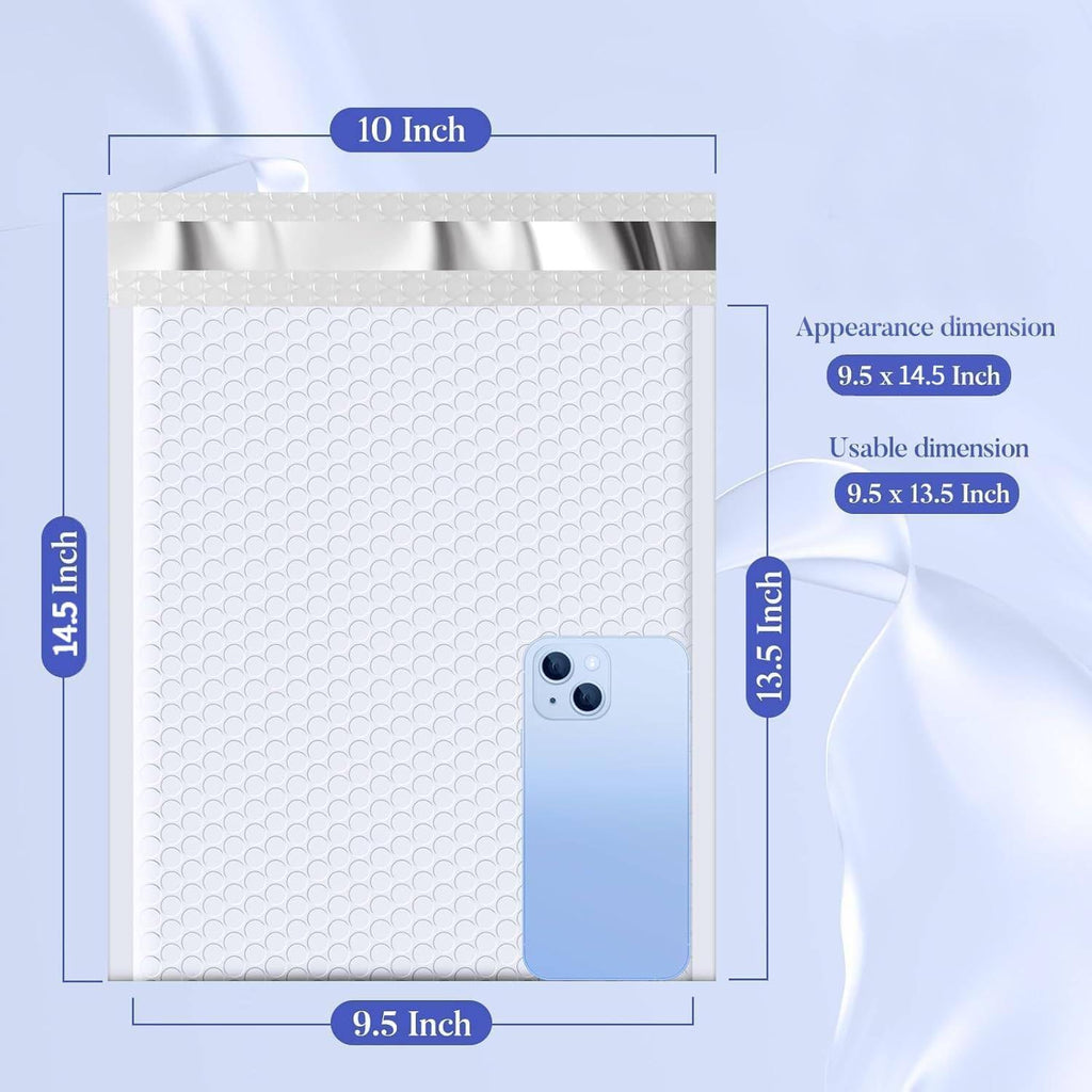 White Bubble Mailers 9.5x14.5" 25 Pack Large Opaque Padded Envelopes
