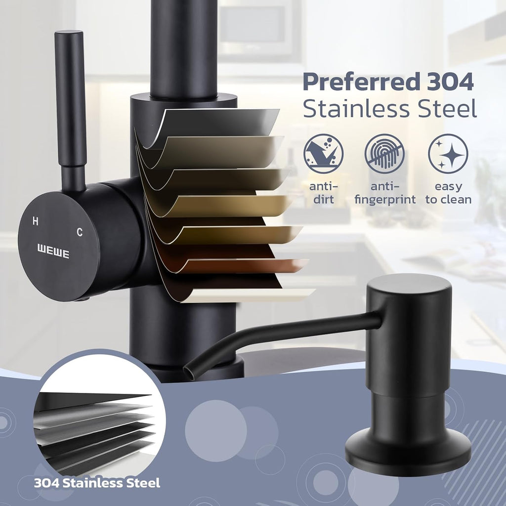 Kitchen Faucet with Soap Dispenser Set, Pull-Down, Matte Black