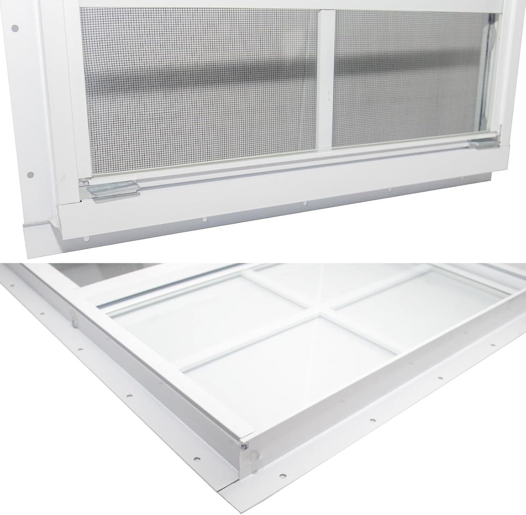 2 Pack Shed Window, 18" x 23" Flush Mount Window with Tempered Glass and Fiberglass Screen for Shed, Chicken Coop