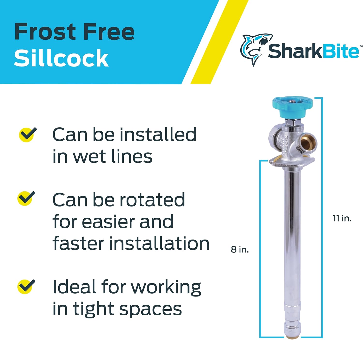 8 Brass Push Frostfree Sillcock, Chrome/Blue
