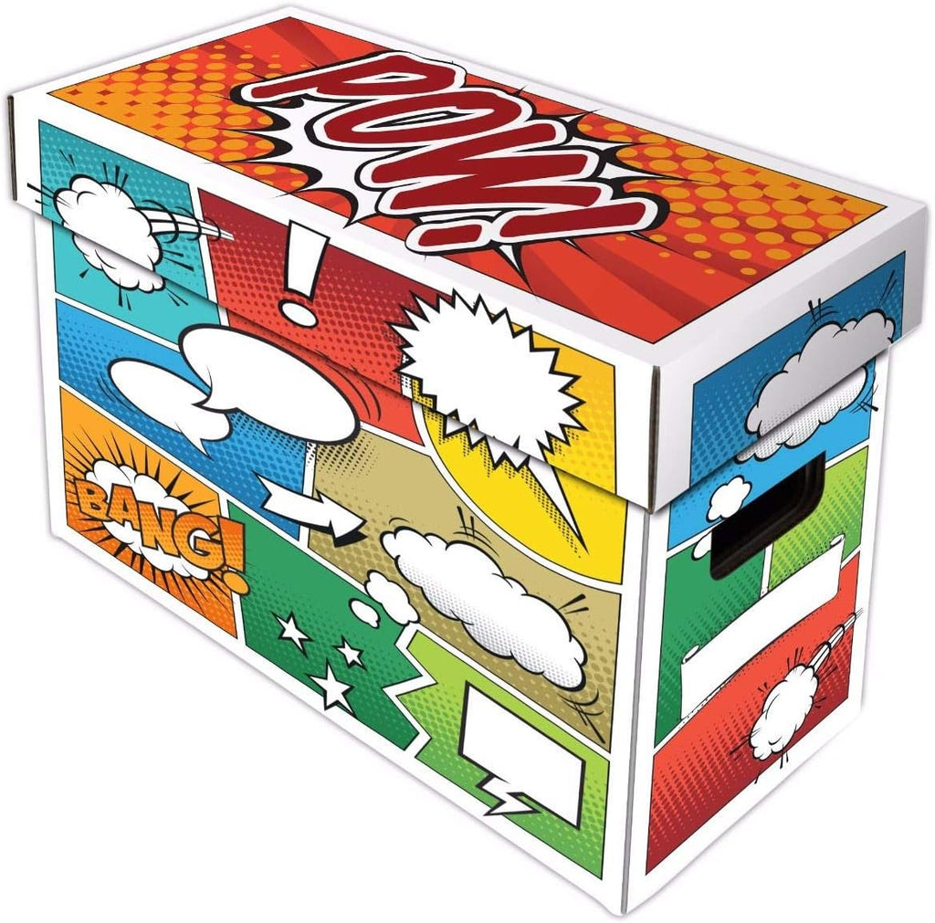 Pow! Comic Book Storage Short Box - 1 Pack | Color Comic-Inspired Artwork | Holds 150–175 Comics | Stackable Comic