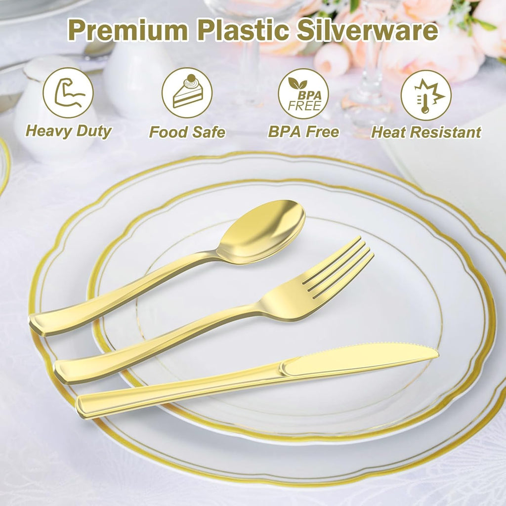 200 Count Heavy Duty Gold Plastic Silverware