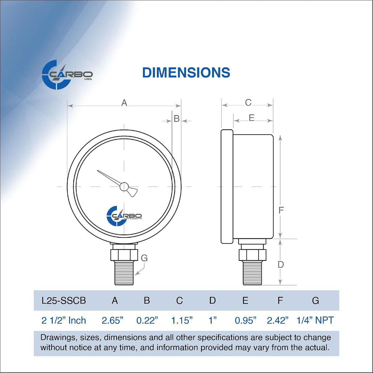 Pressure Gauge, 2.5" Dial, 400 PSI