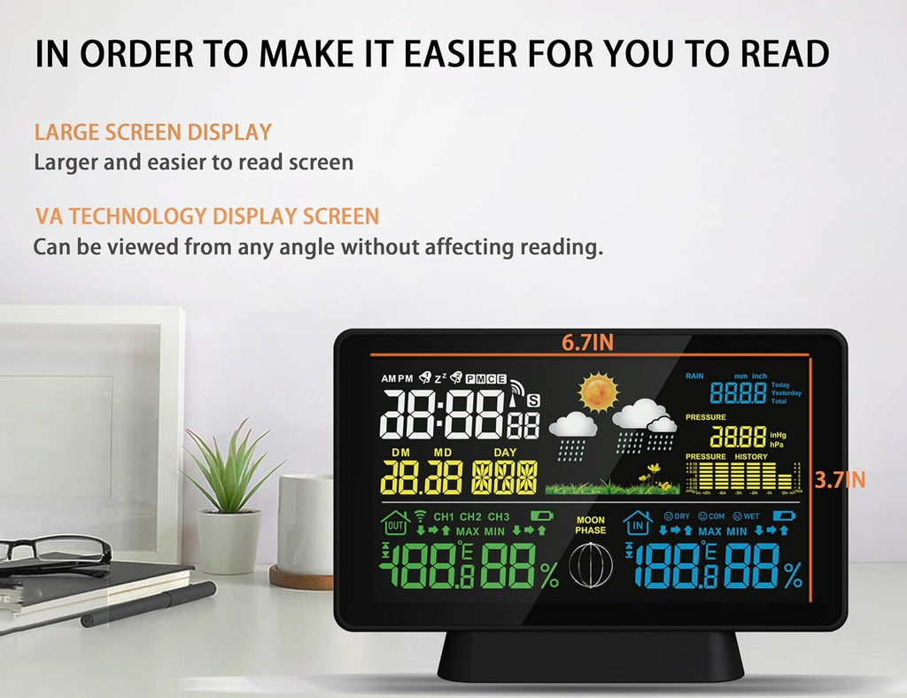 Wireless Rain Gauge and Weather Station, Digital Rain Gauge Outdoor Home Weather Stations with Thermometer