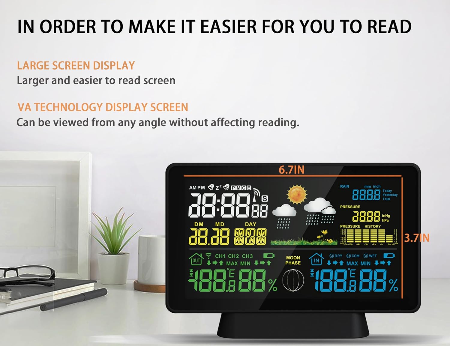 Wireless Rain Gauge and Weather Station, Digital Rain Gauge Outdoor Home Weather Stations with Thermometer