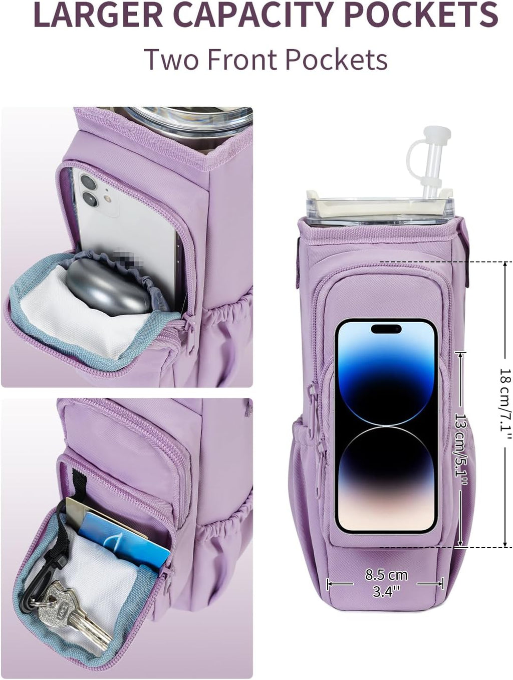30/40oz Crossbody Water Bottle Holder Anti-Tip Tumbler Carrier | Lightweight Bottle Sling Fits Handled Tumbler w/
