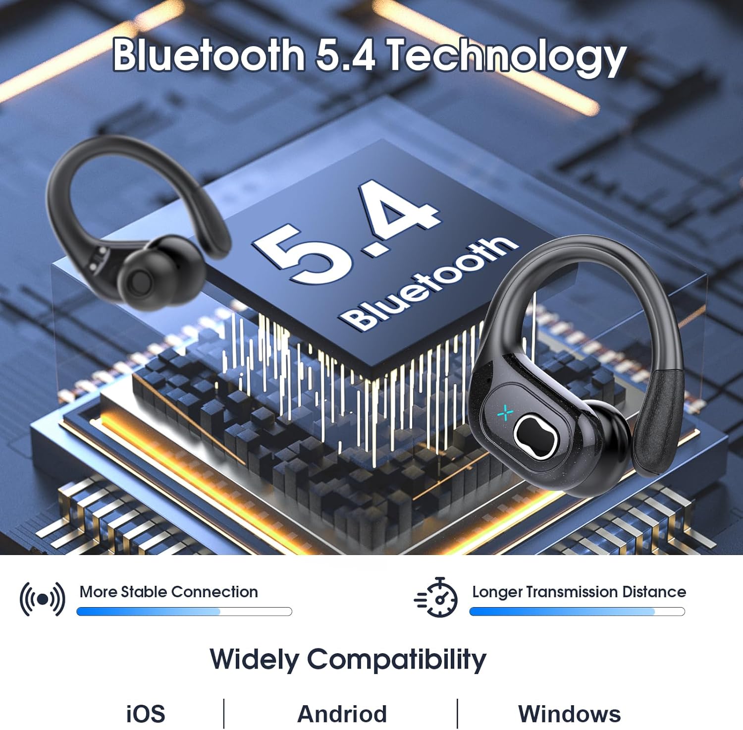 Wireless Earbuds 75hrs Bluetooth 5.4 Headphone Sport, 2026 Bluetooth Earbuds Stereo Deep Bass Over Ear Bud with