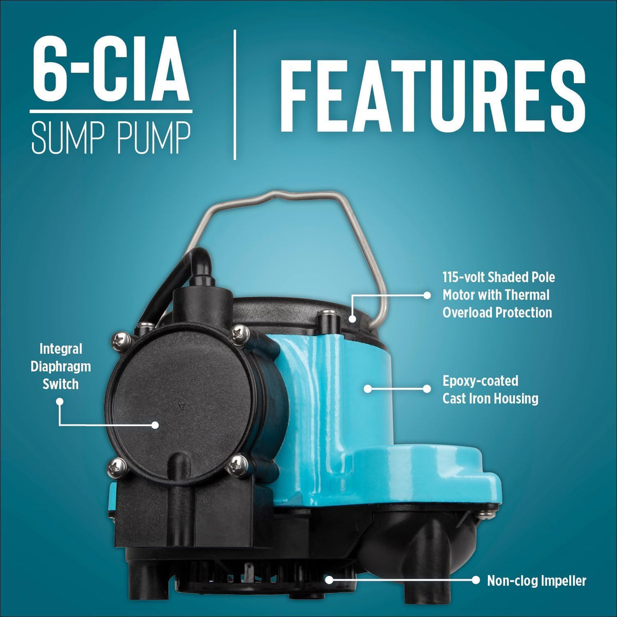 Little Giant 1/3 HP Cast Iron Submersible Sump Pump, Blue