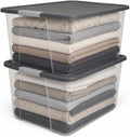 2-Pack Secure Latch, Clear Plastic Storage Organizer Bins, 64 Quart, Gray Lid - Heavy-Duty Container Boxes with Lids